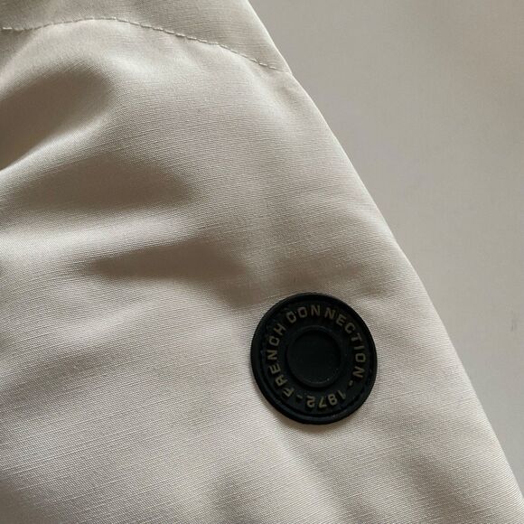 French Connection Hooded Puffer Quilted Jacket Coat Sz M Ecru Water Repellent - Picture 12 of 15